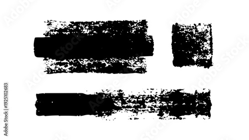 Set of grunge rolled ink stamp textures handmade with brayer. Letterpress vintage rough irregular rectangle vertical backgrounds Linocut relief printing shapes vector illustration transparent backdrop