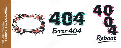 Creative error 404 design with glitch text and frisbee graphic for technology and web development themes