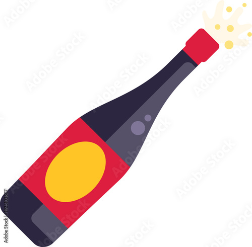 Champagne bottle making a pop sound with fizz and bubbles for a celebration