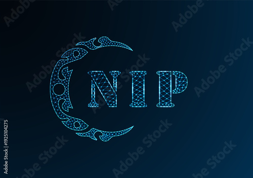 Low poly letter logo NIP design. NIP letter logo low poly vector design on blue color gradient background. NIP logo low poly design