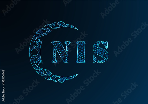 Low poly letter logo NIS design. NIS letter logo low poly vector design on blue color gradient background. NIS logo low poly design