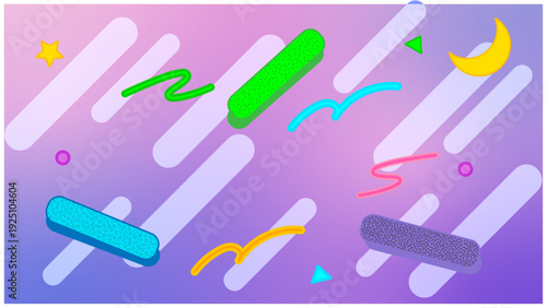 斜めラインと幾何学模様がおしゃれなパープルグラデーションのレトロポップ背景