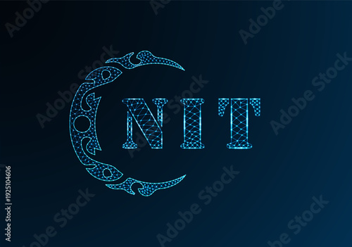 Low poly letter logo NIT design. NIT letter logo low poly vector design on blue color gradient background. NIT logo low poly design