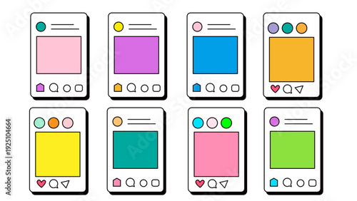 SNSのフィード投稿をイメージしたカラフルなスマホ画面フレーム・アイコンセット
