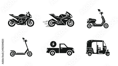 Diverse lineup of modern and classic vehicles and transportation modes