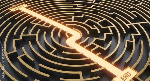 Glowing gold maze with exit path