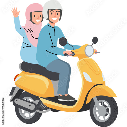 Muslim People Going Back Home by Motorbike