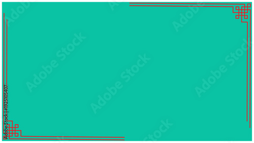 エメラルドグリーンの背景に対角の赤い幾何学ラインを配したシンプルな中華風フレームイラスト