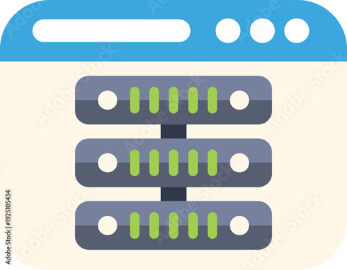 Browser window displaying server racks representing web server hosting and cloud computing