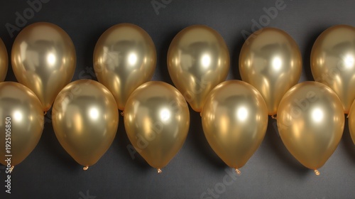 Golden balloons array against dark background for celebrations and events