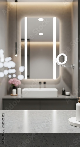 Wallpaper Mural Modern Bathroom Interior with Illuminated Mirror and Minimalist Design. Torontodigital.ca