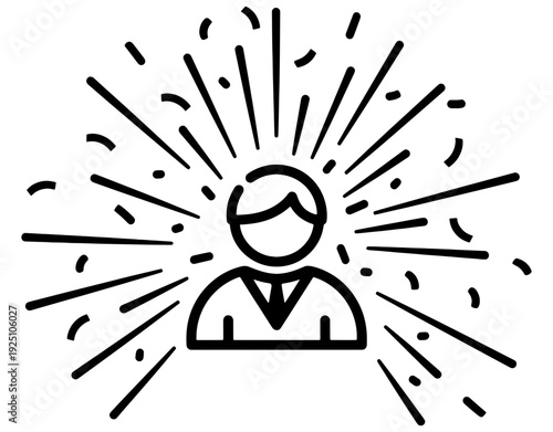 Creative business thinking and professional recognition concept: Person silhouette with light rays or sparks
