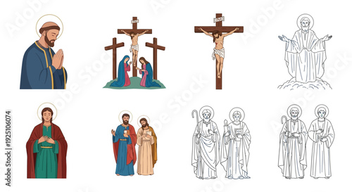 Religious icons depicting jesus mary and various biblical scenes