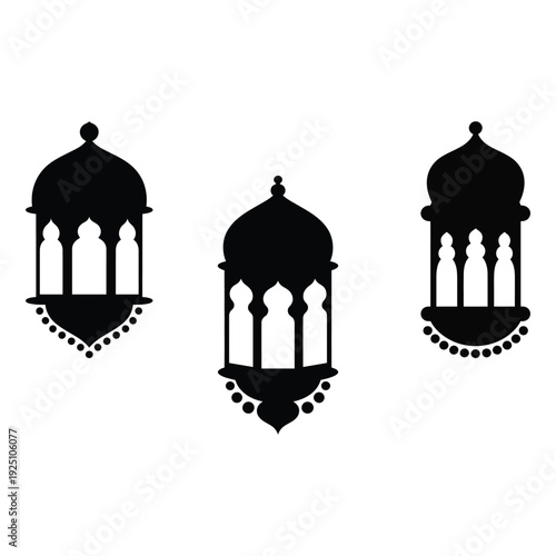 Three Black Silhouette Islamic Lanterns fanous muslim