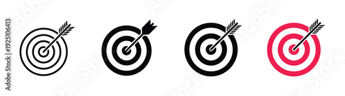 Target Icon, vector illustration of bullseye with arrow symbolizing goal, focus, accuracy, and success, isolated on white background, suitable for business strategy, planning, performance, apps, websi