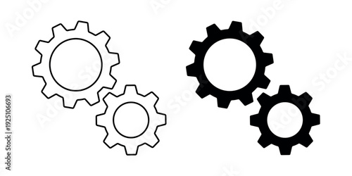 Composition of two cogwheel gears pictogram and line editable stroke. Vector