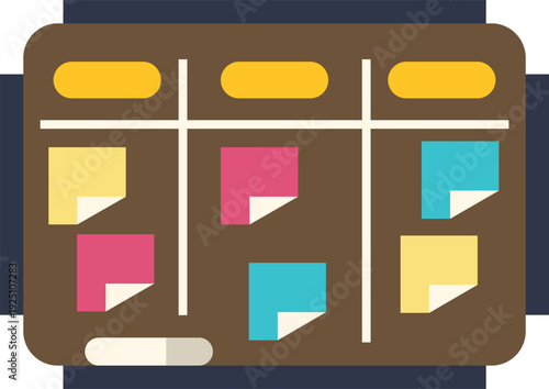 Kanban board displaying tasks with colorful sticky notes, visualizing project progress and organization