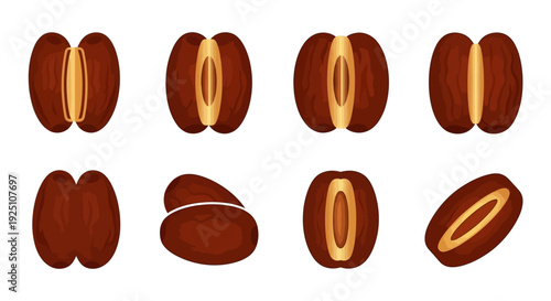 Flat lay illustration of various coffee beans on a white background for a romantic date or coffee date concept
