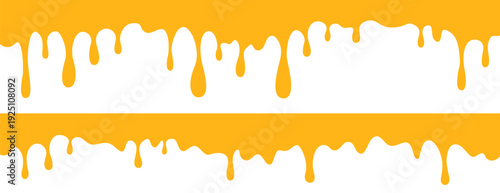 Set of two yellow dripping liquid borders of honey, melted cheese, or paint flowing downwards