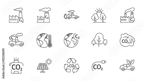 Illustrations of various environmental and industrial icons depicting sustainability themes