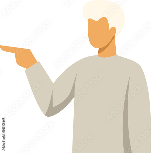 Abstract character pointing finger towards an empty space, indicating or guiding