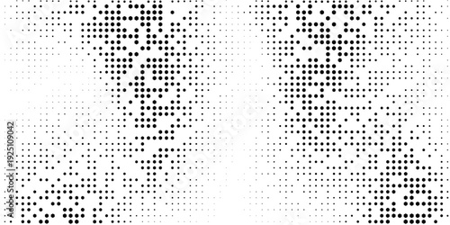 Hexagon halftone gradient texture. Abstract black grunge background. Geometric retro halftone tech wallpaper. Fading wavy hexagonal pattern backdrop. Vector vanishing honeycomb grunge bitmap overlay