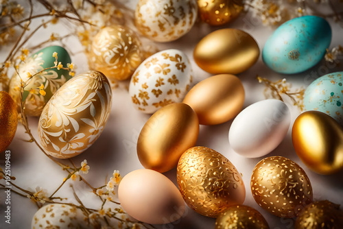 Su ripiano di legno still life di uova di Pasqua colorate e decorate. Ricorrenza di primavera.