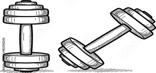 Hand Drawn Dumbbell Sketch Illustration Set of Fitness Weight Training Equipment for Gym Workout Bodybuilding and Strength Exercise Vector Design
