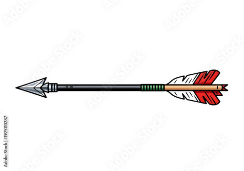 Archery Arrow Illustration – Traditional Hunting Arrow with Red Fletching Isolated