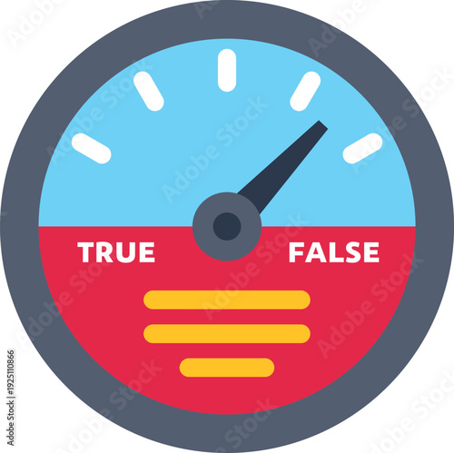Gauge measuring accuracy, showing a needle pointing towards false