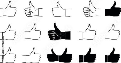 Collection of various thumbsup hand gestures in different styles symbolizing agreement approval success and positivity isolated on white
