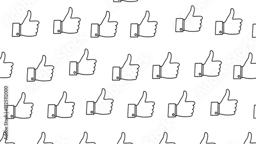 Modern minimalist thumbsup gesture seamless pattern representing positive feedback approval and social media success on a clean white background