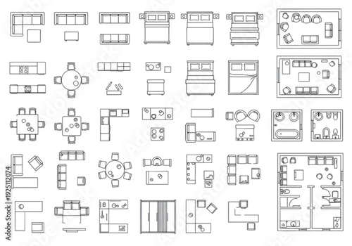 Office Furniture Top View Icons Set – Workspace Layout Plan Outline Collection