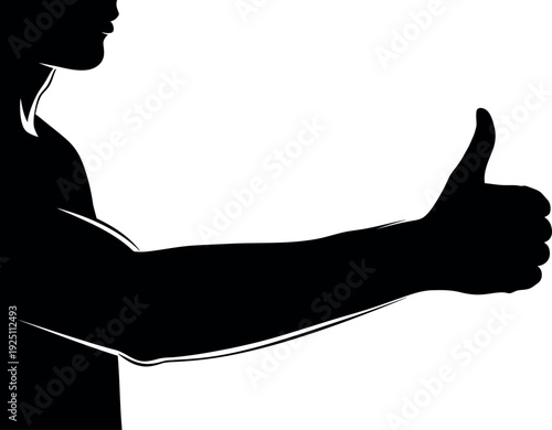 Strong masculine arm and hand silhouette performing an optimistic thumbsup gesture showing approval and success