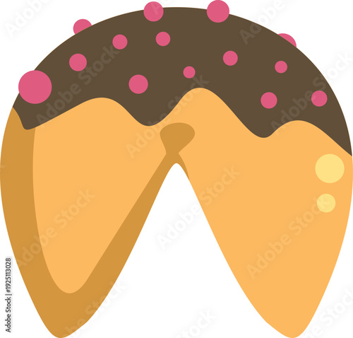 Fortune cookie with chocolate coating and colorful sprinkles