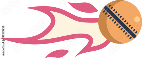 Cricket ball traveling at high speed with a fiery trail creating a dynamic icon