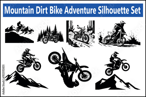 Mountain Dirt Bike Adventure Silhouette Set – Off Road Motocross Vector Set