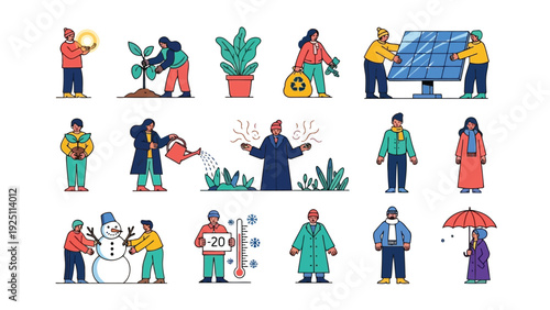 Diverse group of people engaging in various outdoor activities and professions