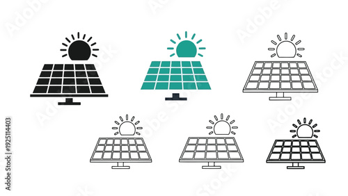 Illustrations of different types of solar panel installations on rooftops