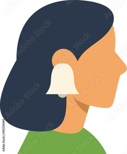 Woman's profile with a bell icon representing a notification in her ear