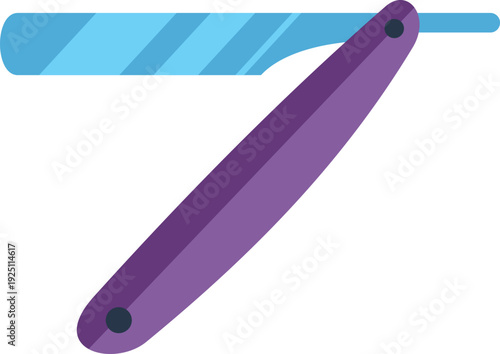 Straight razor displaying its sharp blade and purple handle