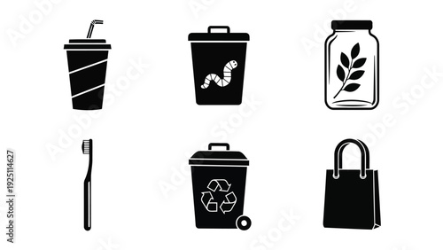 Visual representation of common recycling and waste management items