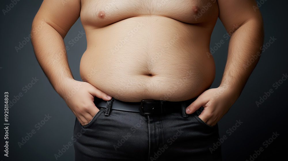 Naklejka premium Man Obesity Concept, Studio Shot