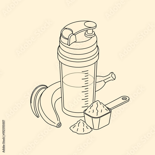 Protein Shaker Bottle with Scoop and Powder.