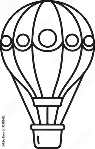 Simple black and white line art illustration of a hot air balloon for coloring page