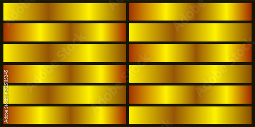 Gold metal gradient colors set. Golden gradient palette.