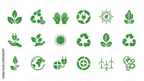 Collection of eco-friendly recycling and sustainability symbols for environmental awareness