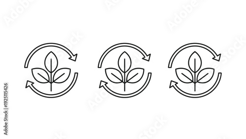 Circular icons featuring a leaf with arrows indicating continuous processes or cycles