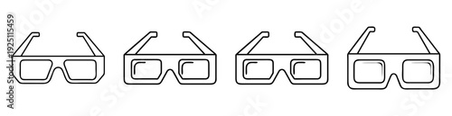 Set of four 3D glasses with slightly different lens shapes in black outline
