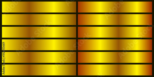 Gold metal gradient colors set. Golden gradient palette.